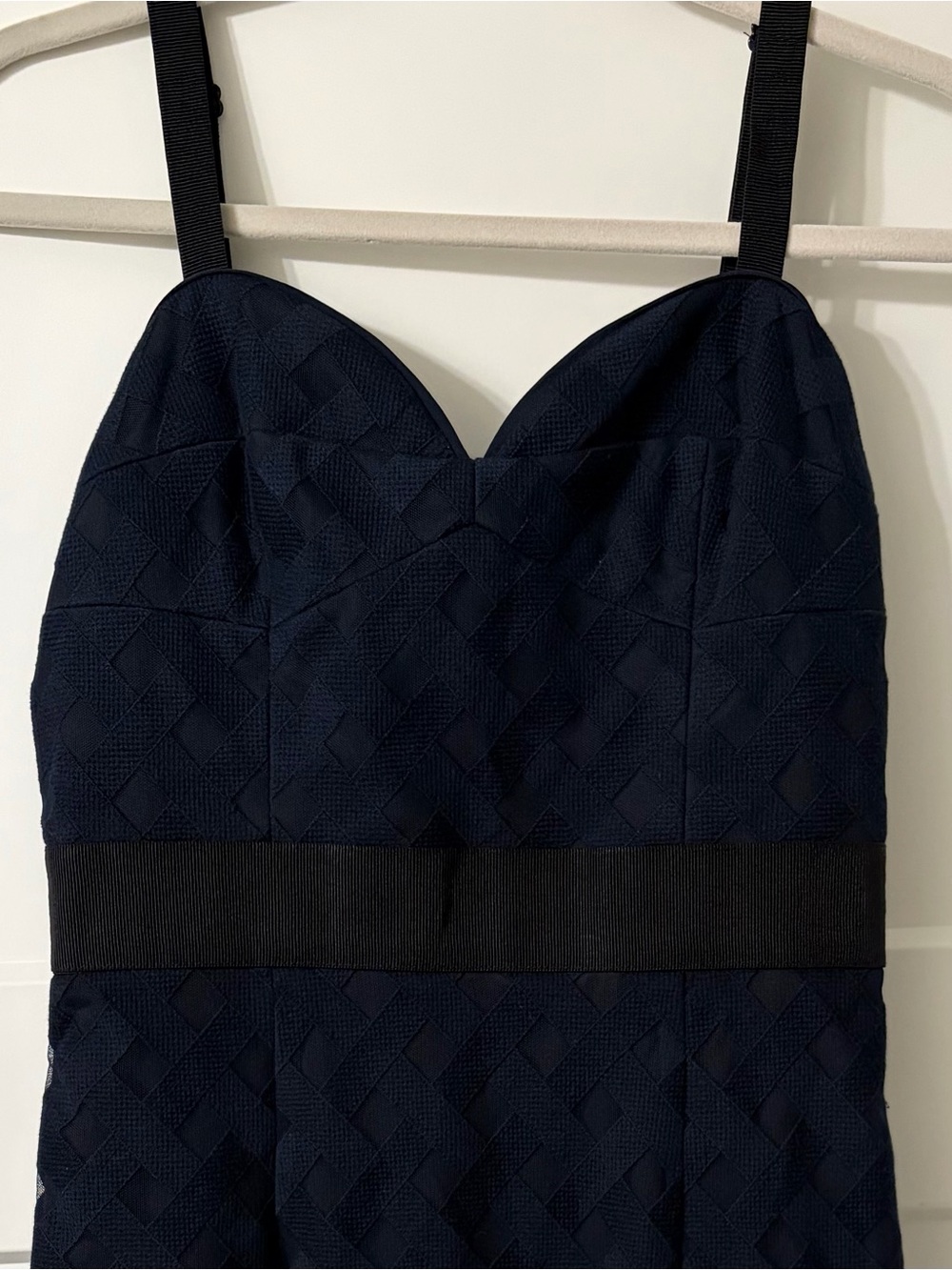 NEW Milly Navy Lattice Overlay Dress w/ Sweetheart Neckline Sz 6 - Picture 4 of 10